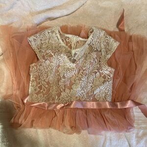 Rare Editions Cream and Pink Lace Dress